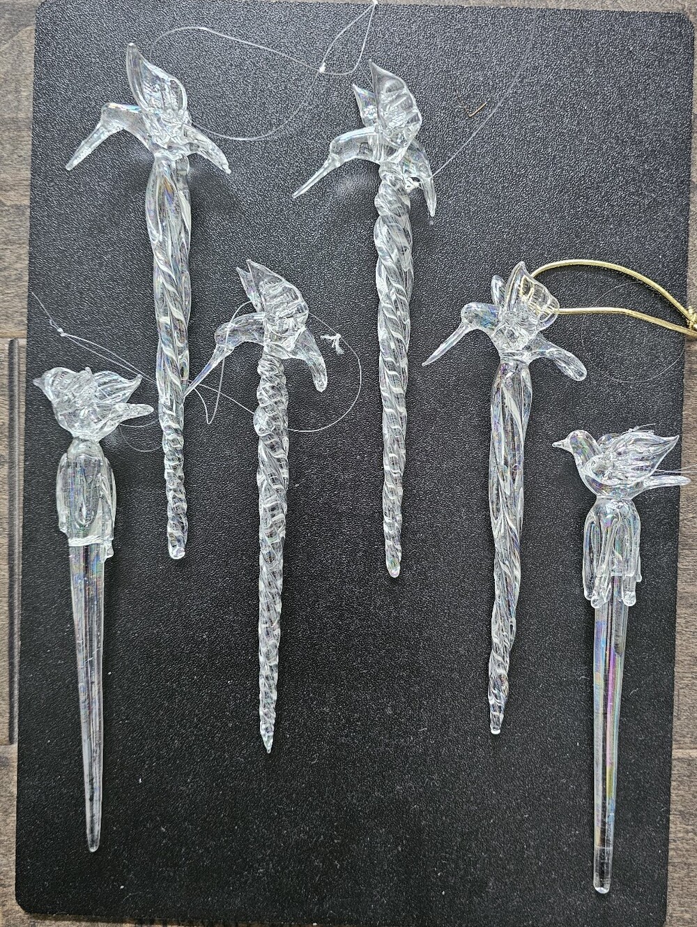 Vintage Beautiful Clear Glass Hummingbird & Bird Hand Blown Icicles Qty 6